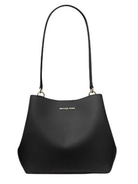 Michael Kors Pratt Medium Shoulder Bag Black Gold Hardware $328 Retail